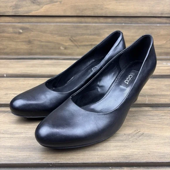 Ecco Shoes Ecco Womens Wedge Black Leather Heels Shoes Size